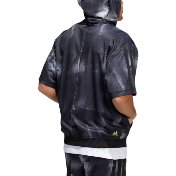 Adidas Gradient Design Breathable Casual Hooded Short Sleeve T-Shirt Men Tops Black HB5427