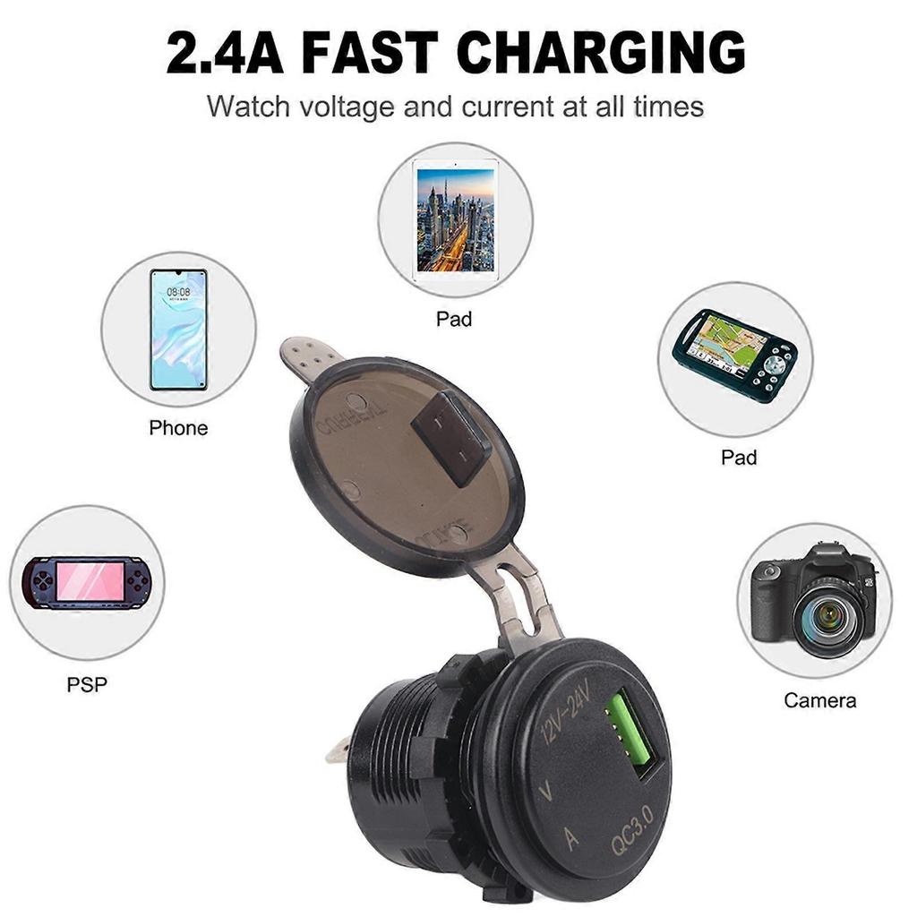 Car Digital Display Voltage Current Gauge Monitor Waterproof Fast Charger 23.6in CableRed DC12-24V