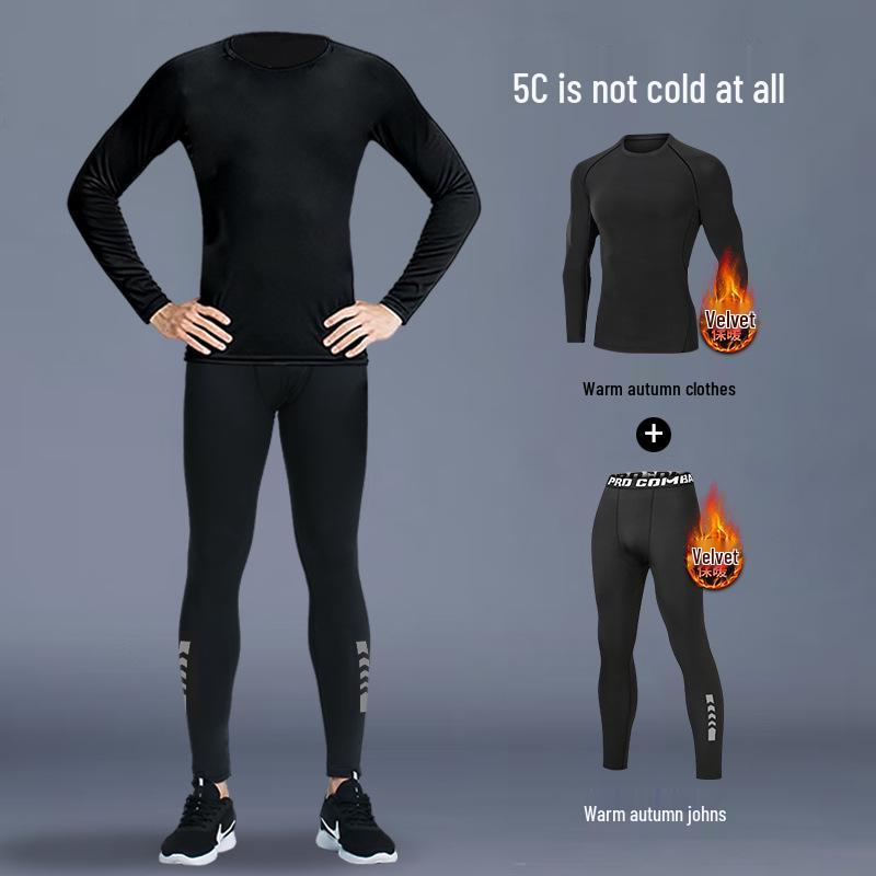 Tuta Intima Termica Asciugatura Rapida - Manica Lunga, Alta Elasticità, Interno Felpato per Corsa & Fitness Autunno/Inverno