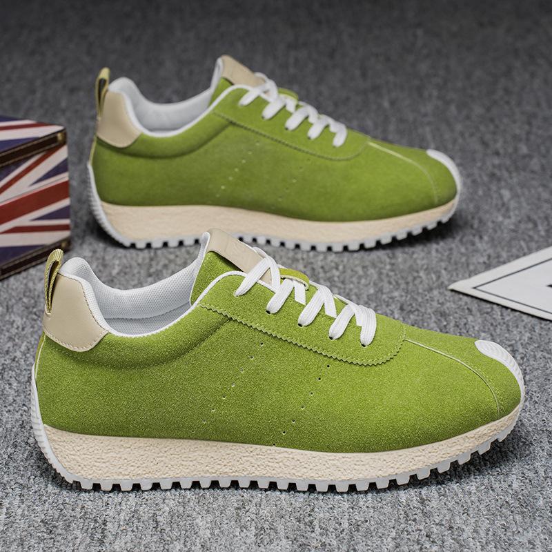 

2025 men s shoes spring popular retro versatile casual men s fur leather shoes platform Forrest Gump shoes trendy sports shoes 44 зелений