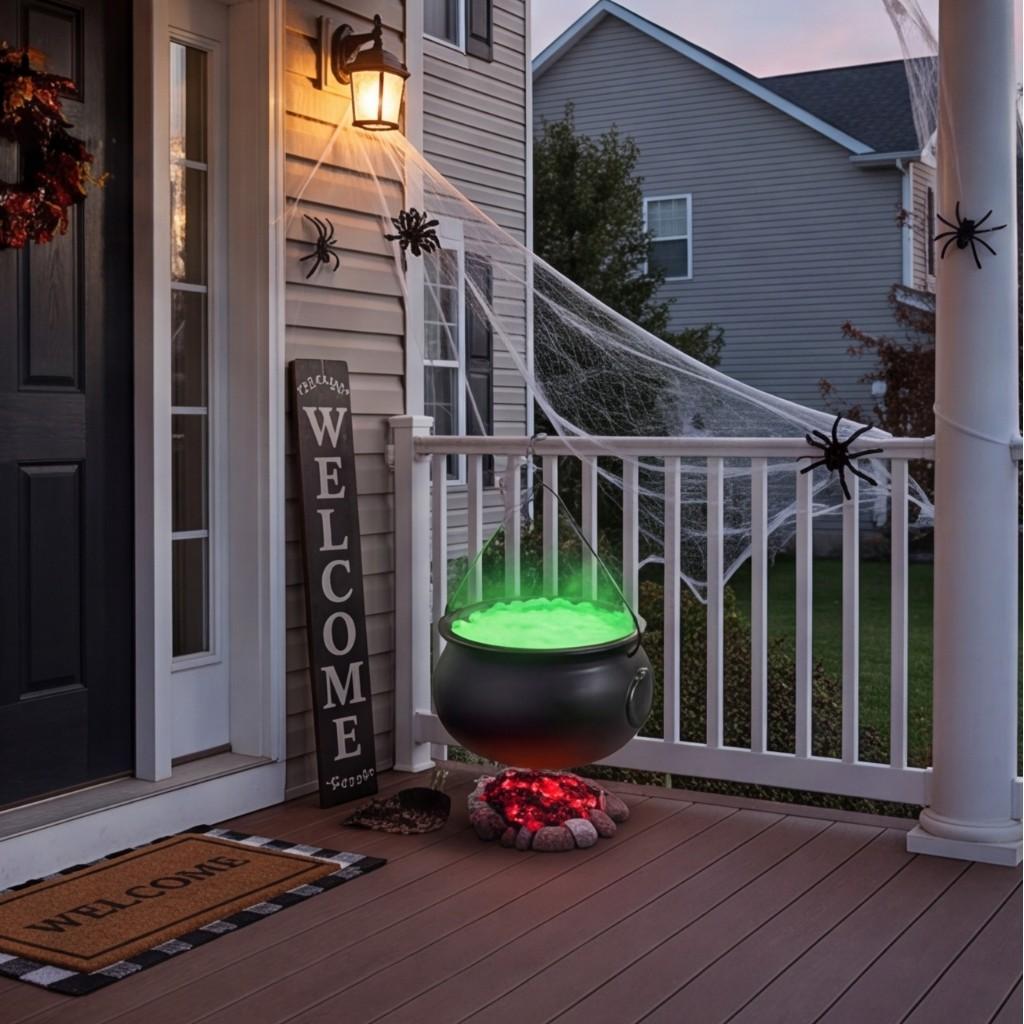 Large Halloween Witches Cauldron Prop 20-Inch Tripod Black Plastic Bowl Hocus Pocus Candy Bucket for Indoor Outdoor Yard Lawn