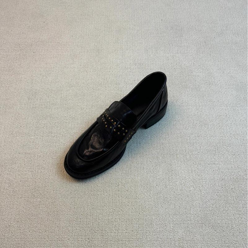 Sheepskin Version~ Versatile Commuter Leather, Light Mouth, Round Head, Thick Heel, Casual One-pedal Small Leather Shoes, Women's Single Shoes