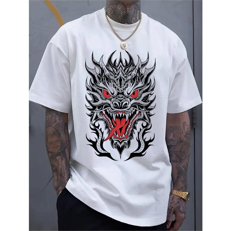 European sizes Men's Casual Sportswear Short-sleeved Shirt, Trendy 2D Printed Pattern, Stretchy and Comfortable, Suitable for Sports