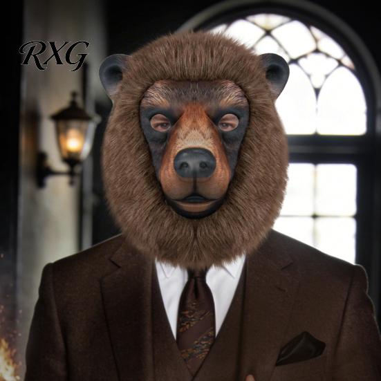 Disfraz de Animal de Atmósfera Completa Máscara Realista, Cara de Oso Pardo Oveja Textura de Pelo Máscara Cosplay para Fiesta de Halloween Accesorios Cabeza Cómoda