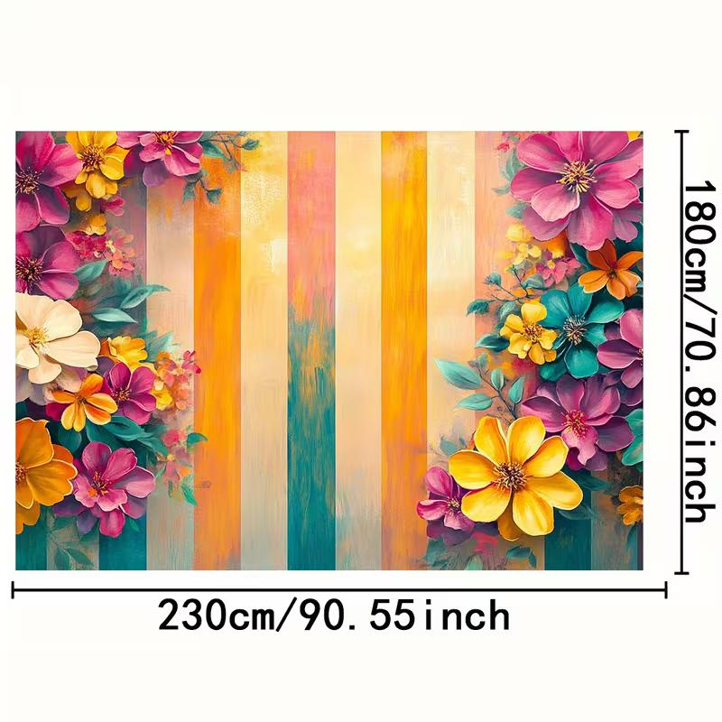 2D Colorful Floral Backdrop, Vibrant Flowers with Striped Background