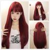 HAIRCUBE Červená rovná syntetická paruka pro ženy Dlouhá přírodní vrstvená paruka s ofinou Cosplay Party Paruka z tepelně odolných vláken
