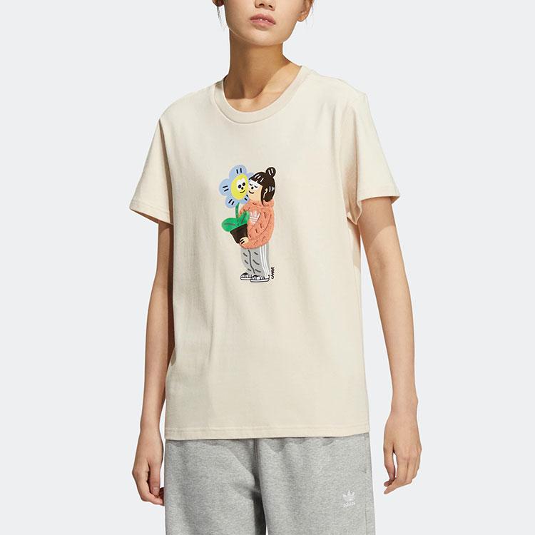 Adidas Originals X Charr Morita Capsule Collection Cartoon Plant Print Casual Sport Short Sleeve T-Shirt Women Tops Off-White HR3471
