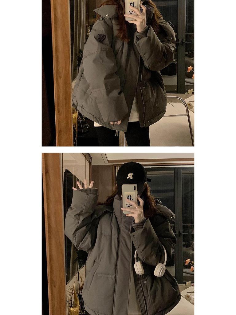 2024 Gray Cotton-Padded Jacket for Girls - Autumn/Winter Style for Middle/High School Students