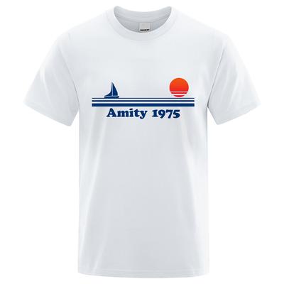 Algodão Amity 1975 - Camiseta Estampa Retrô Jaws Masculina Criatividade Roupa de Moletom Moda Camiseta Roupas Camisetas Camisetas de Algodão Respirável Homem
