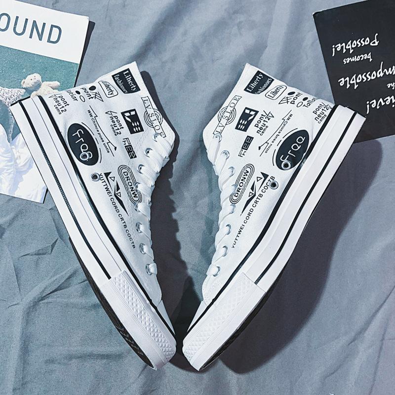 Street Fashion Men's High-top Canvas Shoes Graffiti Casual Sneakers Vulcanized Shoes
