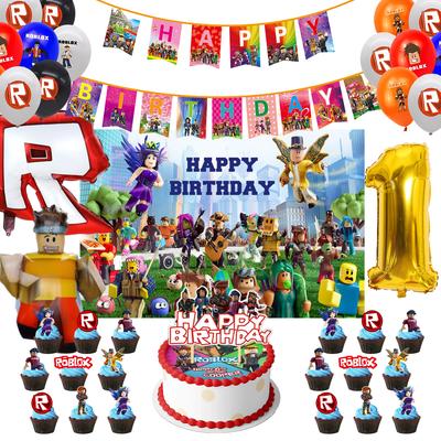 ROBLOX Birth Date Celebration Decoration Pull Flag Banner Balloon Cake Topper Collection Celebration Supplies Girls Children Boys Favor Infant Shower