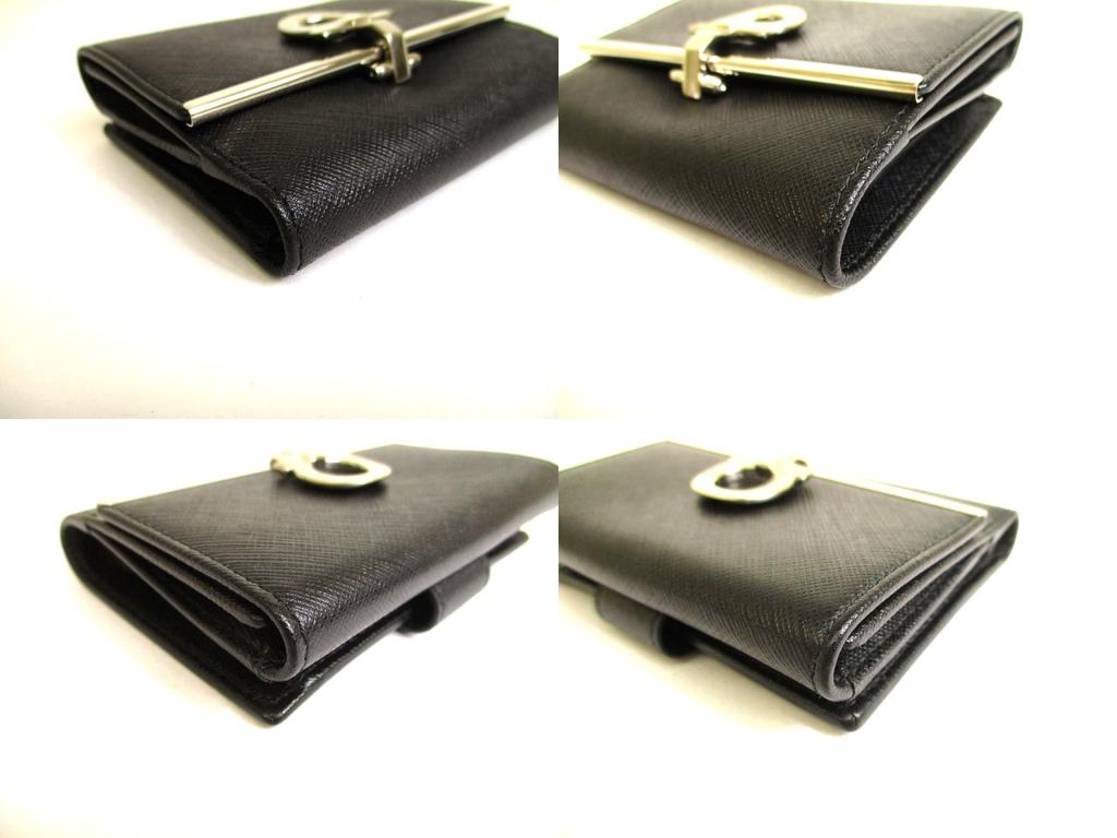Authentic Salvatore Ferragamo Gancini Black Leather Bifold Wallet #9717  Refurbished