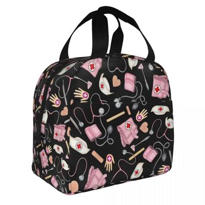Cartoon Krankenpflege Krankenschwester Isolierte Lunch-Tragetasche für Frauen Tragbare Thermokühltasche Bento-Box Arbeit Schule Reise Lebensmitteltaschen
