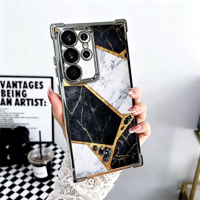 

Geometric Marble Pattern Plating Phone Case For Samsung Galaxy S24 S25 FE S26 Edge S23 Ultra S22 S21 Plus S20 Anti-Fall Airabag Samsung S26 Ultra