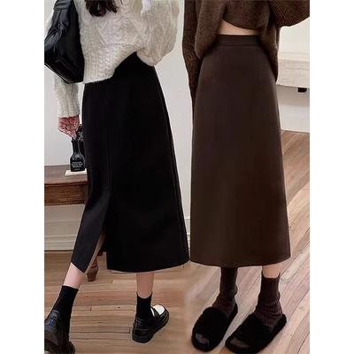 Ευέλικτο Μάλλινο Μακρύ Φόρεμα, Μαύρη Μακριά Φούστα Άνοιξη και Φθινόπωρο, Ψηλόμεση και Λεπτή Φούστα Α-γραμμής που αγκαλιάζει τους Γοφούς