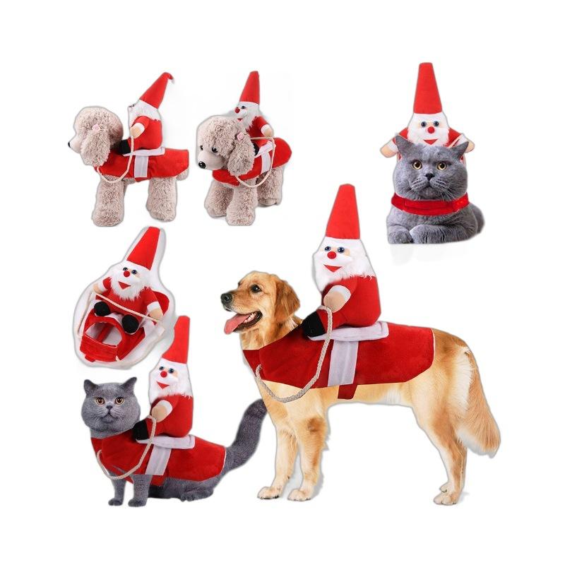 Dog Funny Clothes Cat Horseback Riding Costumes Santa Claus Dog Clothes Funny Cats Halloween Cosplay Transformation Costumes