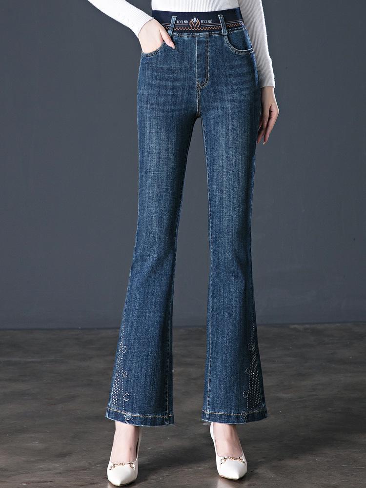 Autumn Rhinestone Flare Jeans: Women's High-Waisted Micro Flare Pants for Middle-Aged and Elderly Mothers