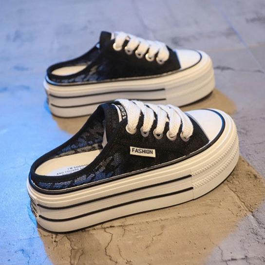 

2025 Summer New Women s Shoes Thick Bottom Casual Sneakers for Women Breathable Mesh Cool Slippers Baotou Half Slippers 35