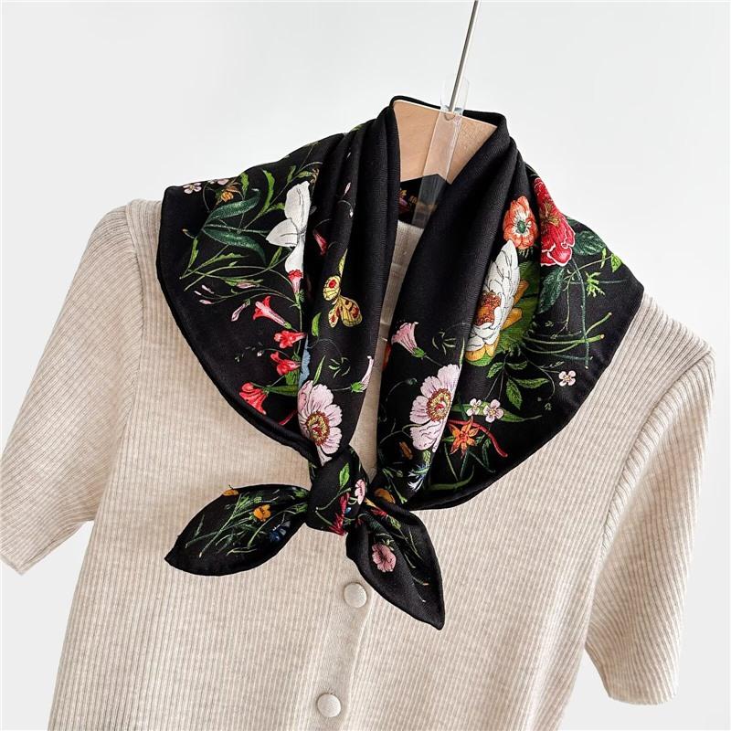 Fashion 70% Wool 30% Real Silk Scarf For Women Shawls Wraps Foulard Scarves Square Pashmina Female Hijab Bandana Kerchief 62Cm