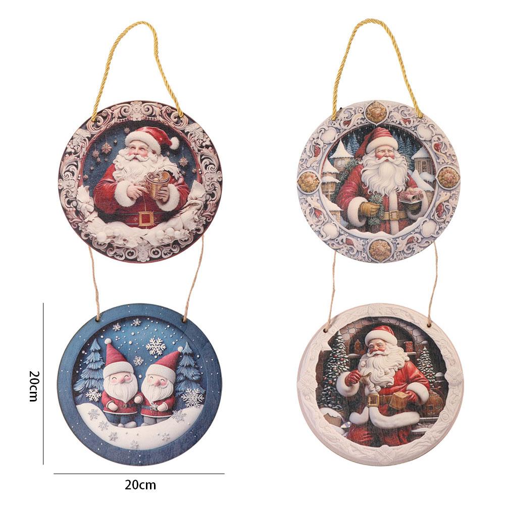 Wooden Santa Claus Porch Wreath Snow Scene Xmas Porch Decoration Hanging Home Fence Decor
