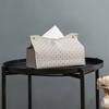 PU Leather Tissue Holder Rectangular Rattan-Tissue Box Cover Facial-Tissue-Case Paper Dispenser for Drop