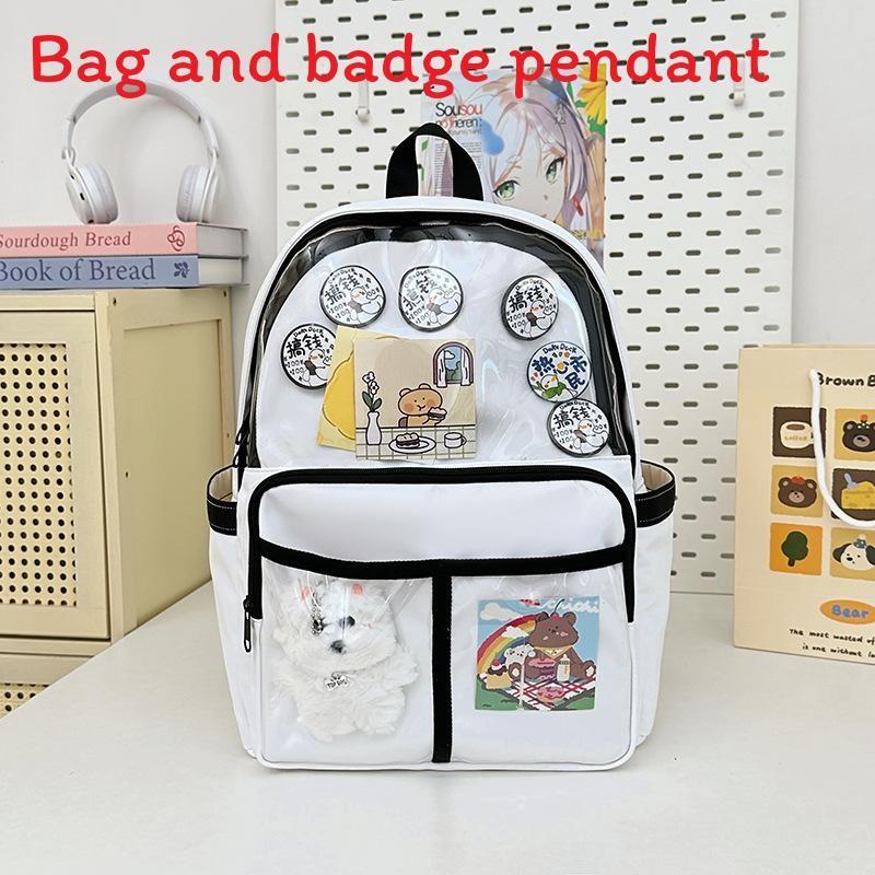 Backpack Simple Student With Transparent Compartments And Pendant Badges