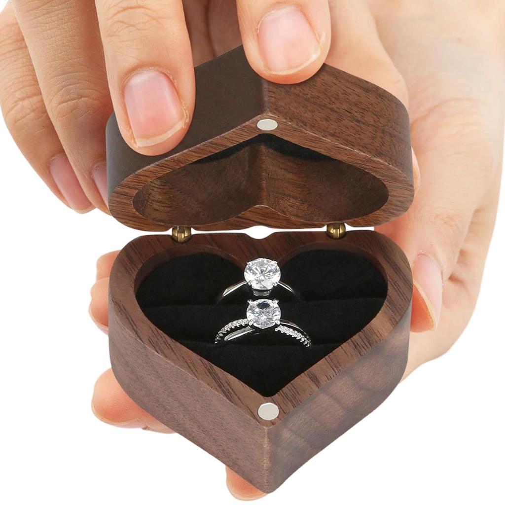 Proposal Box 1Pcs Love Heart Shaped Walnut Wood Ring Box Jewelry Case for Wedding Ceremony Jewelry Box Storage Proposal Wedding