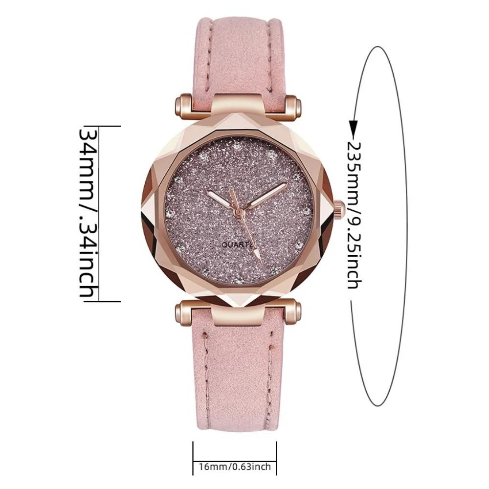 Watches for Women Ladies Watch Round Rhinestone Star Sky Pink Leisure Fashion Trend Frosted Belt Vintage Quartz Wristwatch