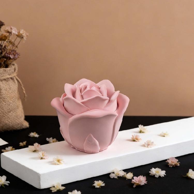 Rose Embossed Resin Jar Mould with Lid Concrete Cement Silicone Mould for Epoxy Resin Candle Container Home Decoration