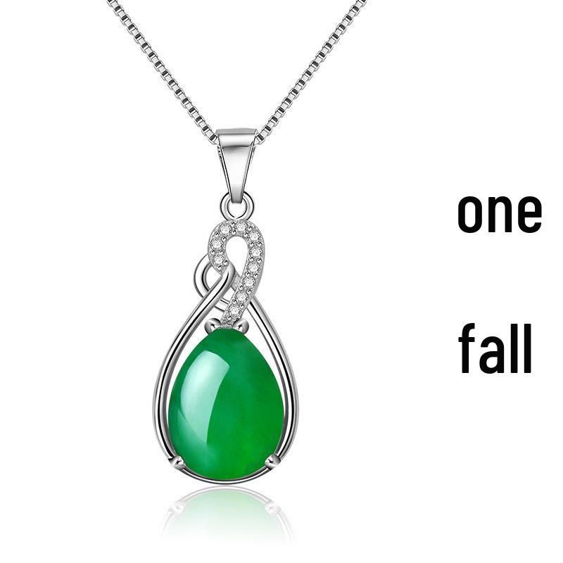 Teardrop Green Chalcedony and Diamond Emerald Necklace for Women