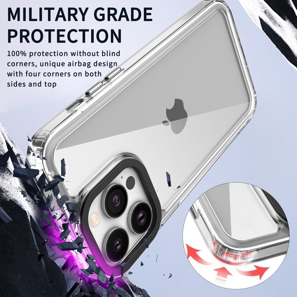 For iPhone 15 Pro Max Case 1.5mm Thick PC+TPU Shockproof Protection Phone Cover