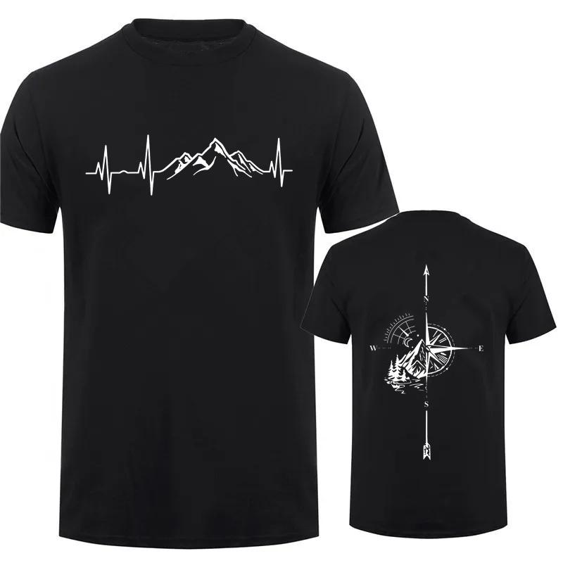 Men s T-shirt Compass Adventure Retro Creative Print Short Sleeved T-shirt Men Women Cardiogram Mountains Trendy Brand Shirts S разноцветный
