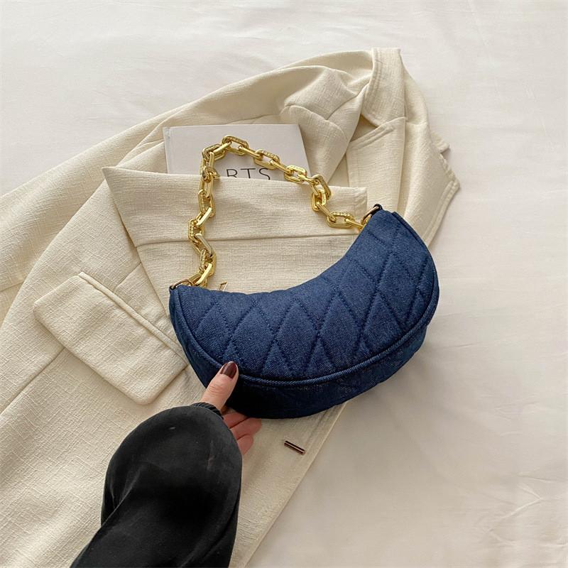 Stylish Womens Summer Chain Crossbody Bag In Black Deep Blue And Light Blue Colors