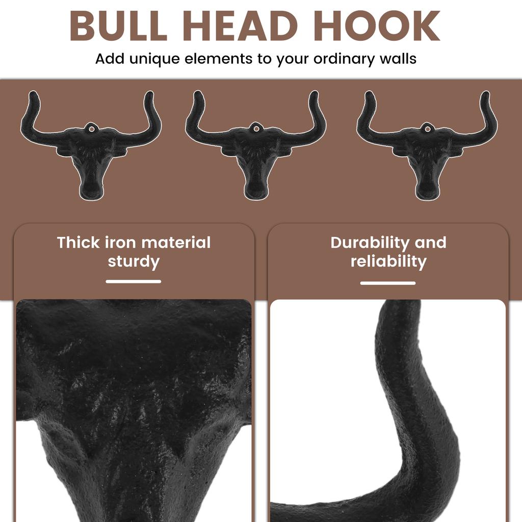 3PCS Outdoor Western Decorative Wall Hooks Heavy Duty Towel Hooks for Bathroom Entryway Closet Cow Bull Animal Hooks Wall Decor