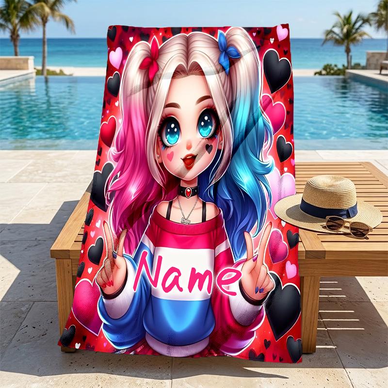 Custom Name Harley Quinn Art Stylish Digital Printing Beach Towel Quick‑Drying Absorbent Blanket for Beach Pool Gym Travel