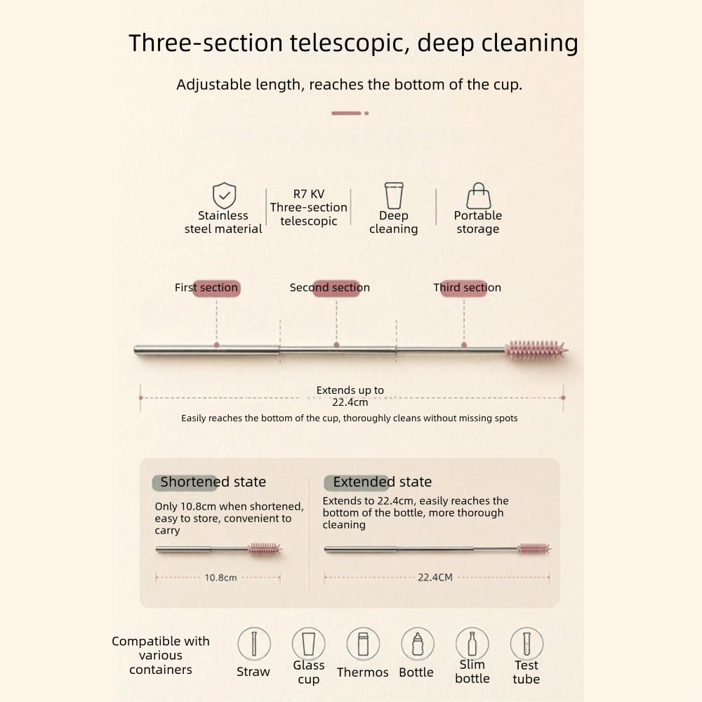 Heat Resistant Silicone Straw Brush 304 Stainless Steel Tube Cleaner  Straw Maintenance