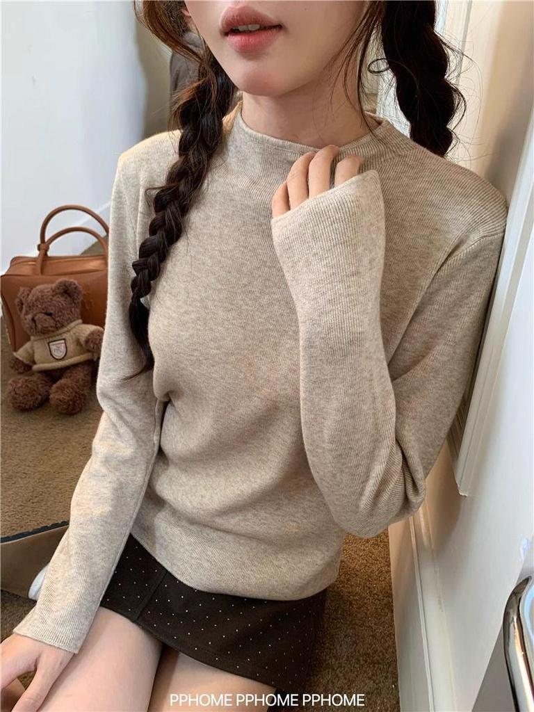 Women's Half-High Collar Knitted Sweater for Early Spring, Autumn, and Winter - 2024 Student Base Layer and Outerwear.