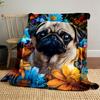 Pug with Flowers and Butterflies for All Seasons Blanket Lunch Break Throw Gift