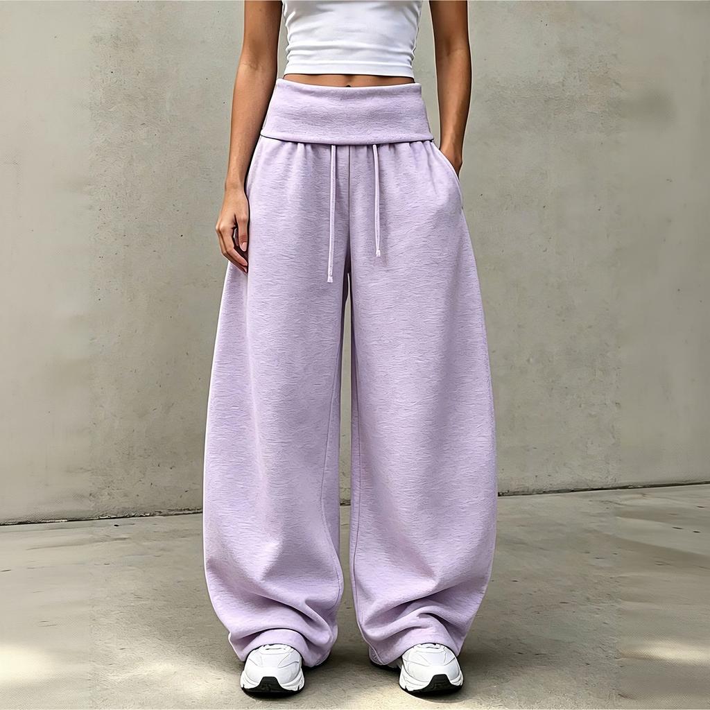 Damen Freizeit Farbe Umklappbund Locker Sitzende Jogginghose für Lounging und Alltag