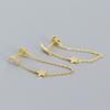 Fine Jewelry 925 Sterling Silver Tassel Chain Stud Earrings 18K Gold Plated Moon and Star hang Chain Earrings for Women