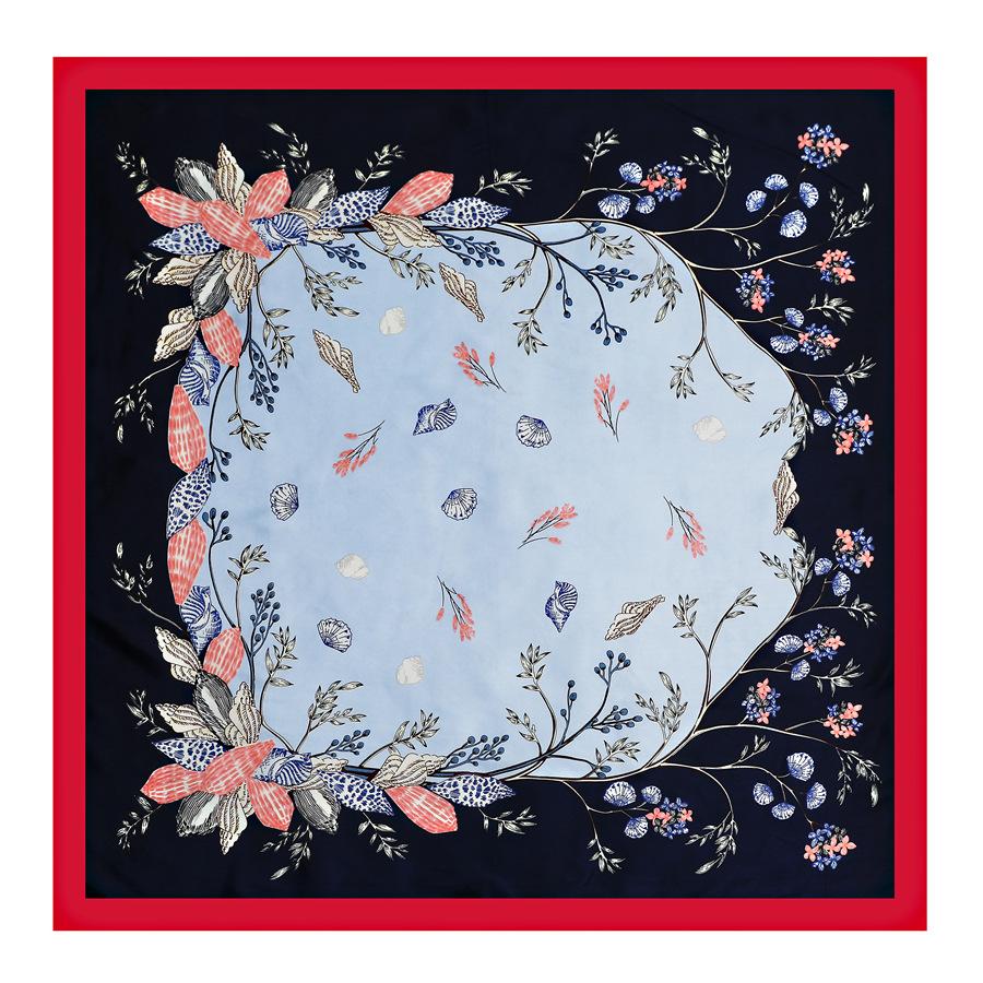Spring and summer flower square scarf decorative printing travel shawl spot girls satin simulation silk versatile 91cm silk scarf