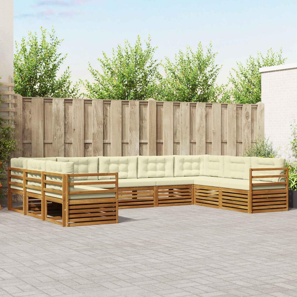 Outdoor Sofa Set 9 Pcs Natural and Cream Solid Acacia Wood