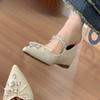 Small Inside Heightened Pointed Toe Shallow Slip Rhinestone Bow Single Shoes for Women One Strap Mary Jane Shoes for Women