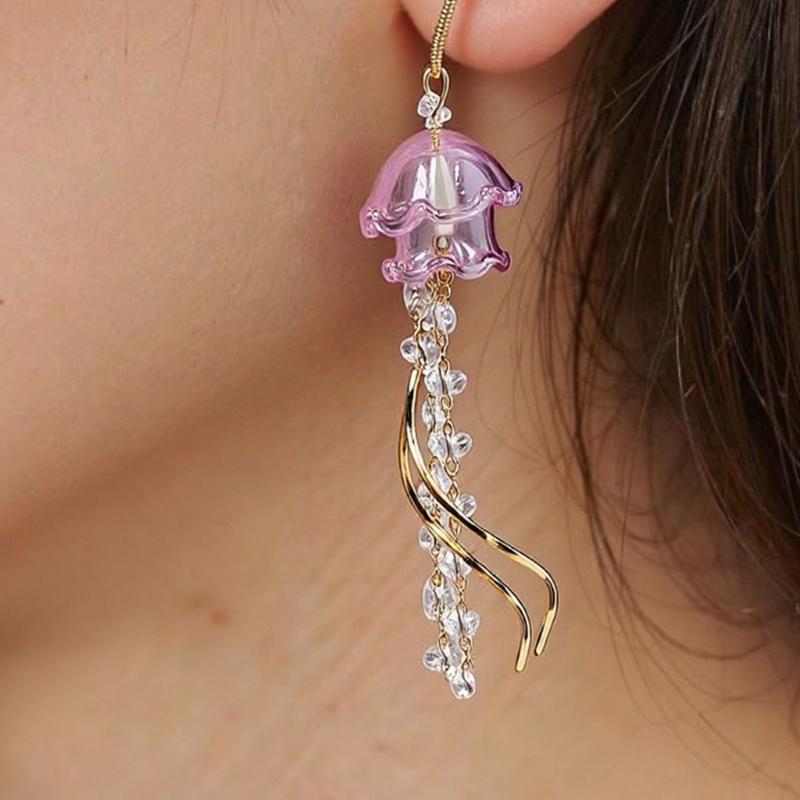 Jellyfish Earrings Marine Life Themed Charm Lightweight Acrylic Alloy Design For Women Comfortable Sophisticated Jewelry