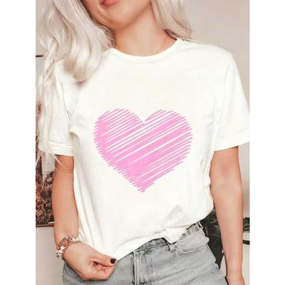 Übergroßes T-Shirt Schwarz Pink Herz-Print Freizeitkleidung für Damen Sommer-Outfit Streetstyle Mode Oberteil