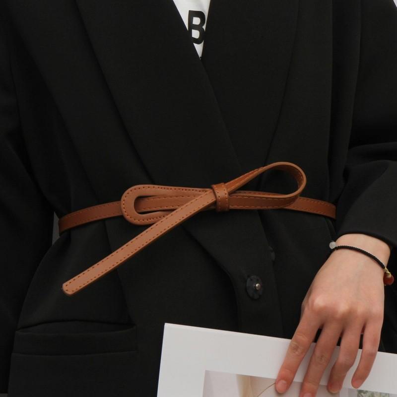 Fashionable Black Thin Waist Belt For Women With Trendy Knot Design For Chic Outfits