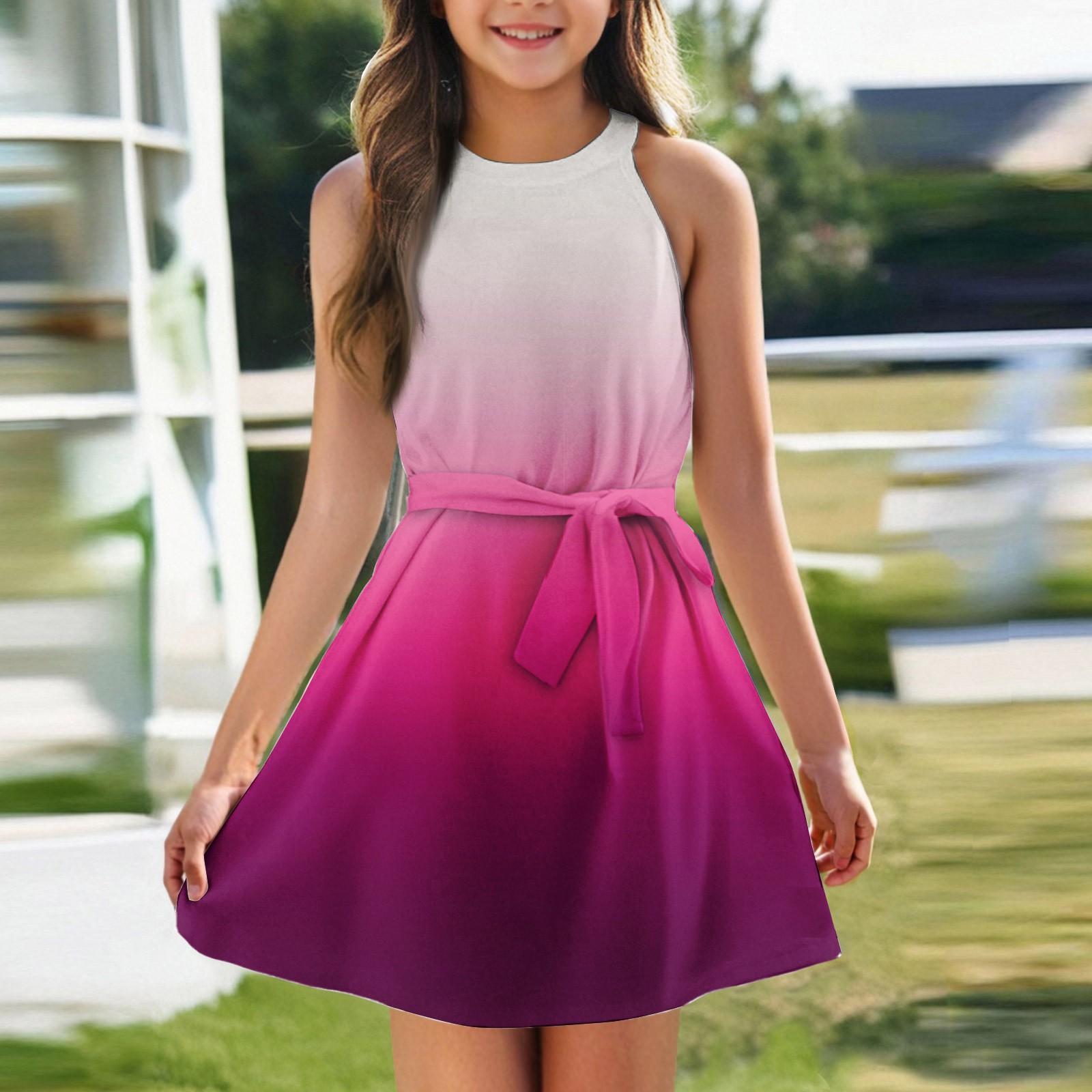 

Летнее платье для девочек Платье без рукавов на бретельках Однотонное платье без рукавов с принтом Повседневное платье 160 арбуз красный