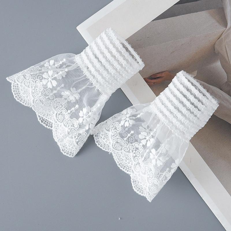 Female Girls Sweater Decorated Fake Sleeves Lace Floral Lace Detachable Sleeved Horn Cuffs Embroidery Clothing Accessories
