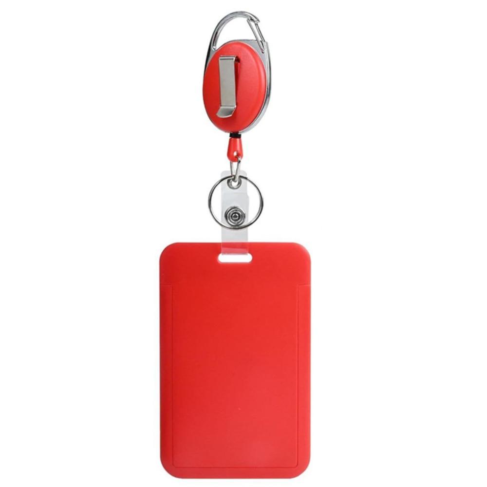 

Rope Retractable Work Permit Card Set Carabiner Reel Clip Hard Shell Protective Card Holder Keychain Attachment ID Badge Holder червоний