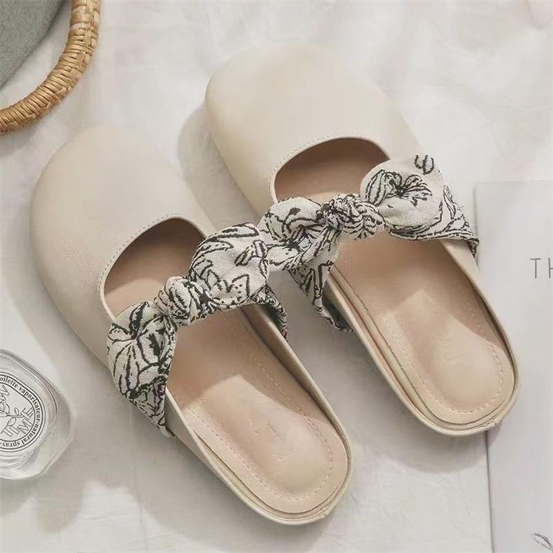 

Fairy wind bag head half slippers female 2025 summer new flat-bottomed temperament versatile non-slip outer wear lazy cool slippers 40